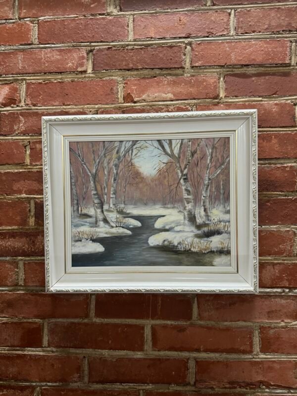 Ant drobės tapytas paveikslas mediniu dailiu rėmu