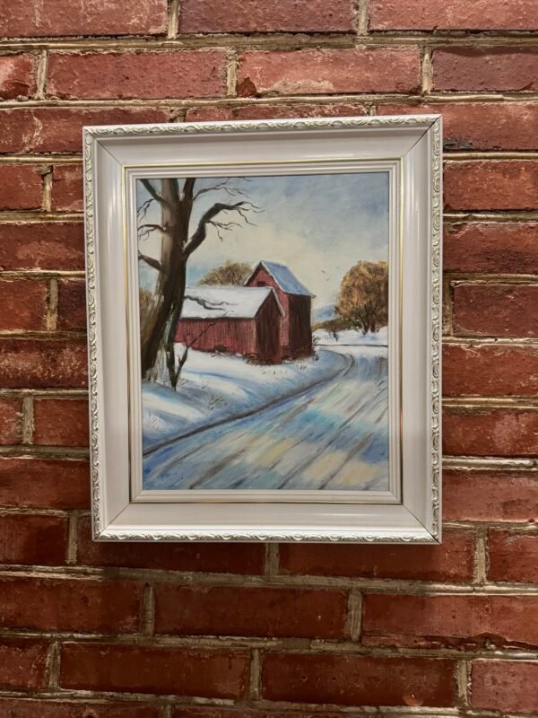 Ant drobės tapytas paveikslas mediniu dailiu rėmu