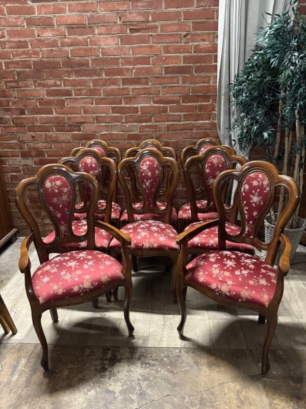 Itališkų kėdžių komplektas 6+2 šilkiniu gobelenu