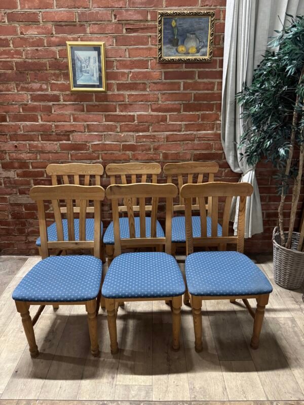 Medinių kėdžių komplektas 6 vnt medžiaginiu gobelenu