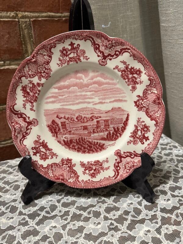 Anglų gamintojo rausvo dekoro serviravimo lėkštė