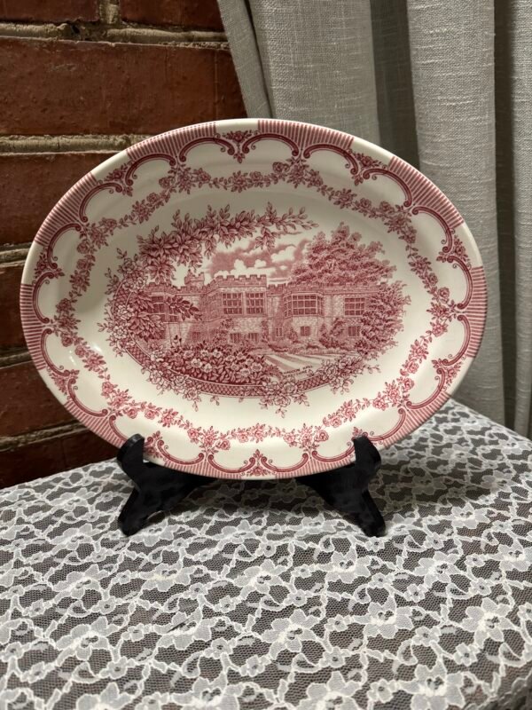 Anglų gamintojo serviravimo lėkštė rausvu dekoru