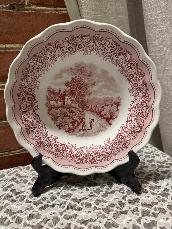 Italų gamintojo sriubinė lėkštė raudonu dekoru