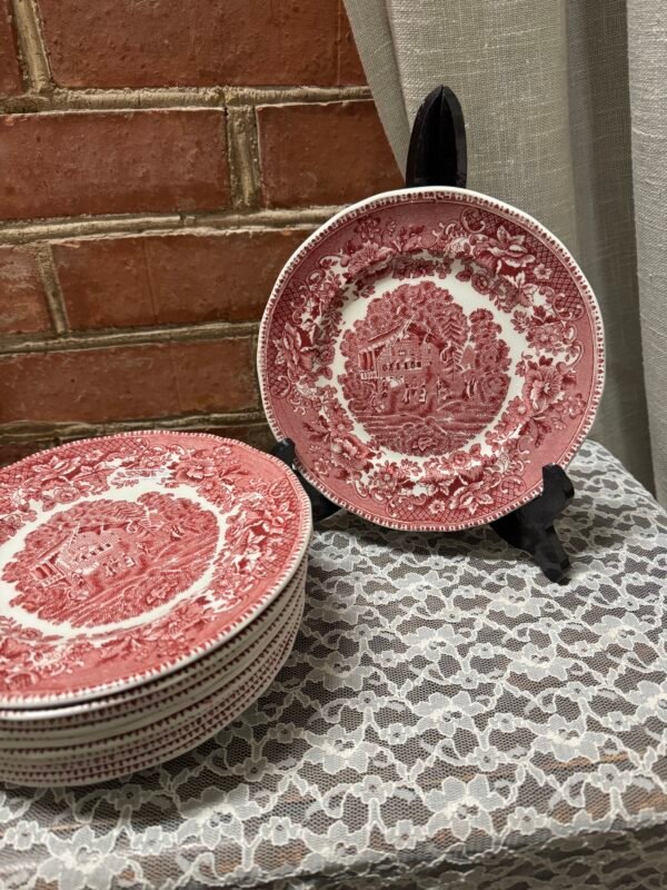 Angliškos Wedgwood porceliano lėkštės rausvu dekoru